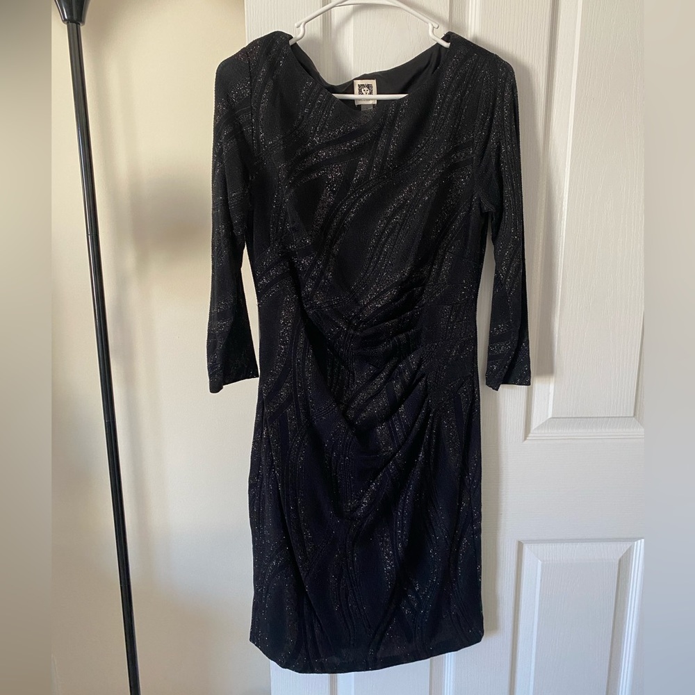 Anne Klein navy shimmer long sleeve dress